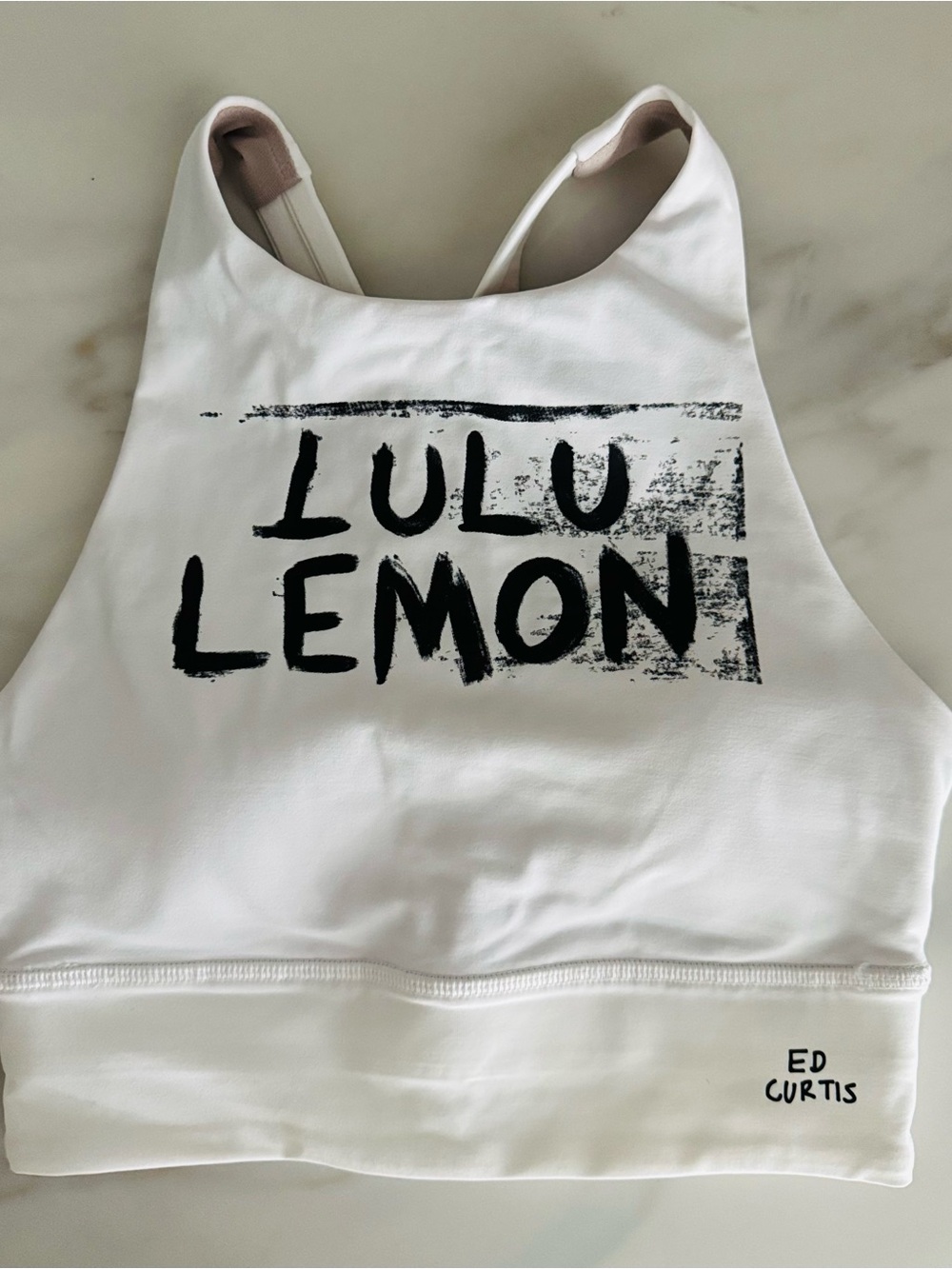 lululemon athletica White Sports Bra with Black Print
